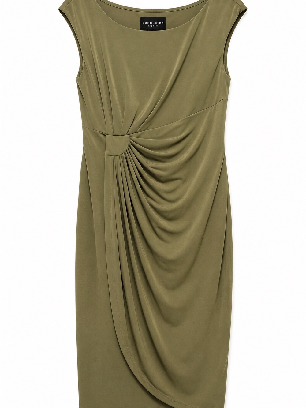 Connected Apparel Size 10 Olive Green Draped Faux Wrap Dress Work Wedding Guest
